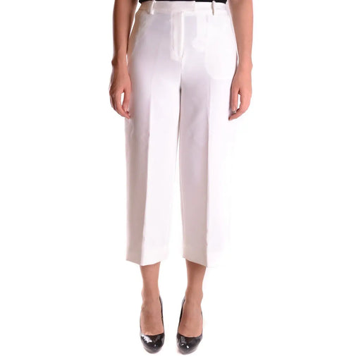 Pantalon court blanc taille haute pour femme Michael Kors, coupe ajustée et élégante, avec fermeture éclair et bouton.