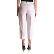 Pantalon court blanc taille haute stretch Michael Kors, coupe ajustée, fermeture éclair et bouton, plis nets