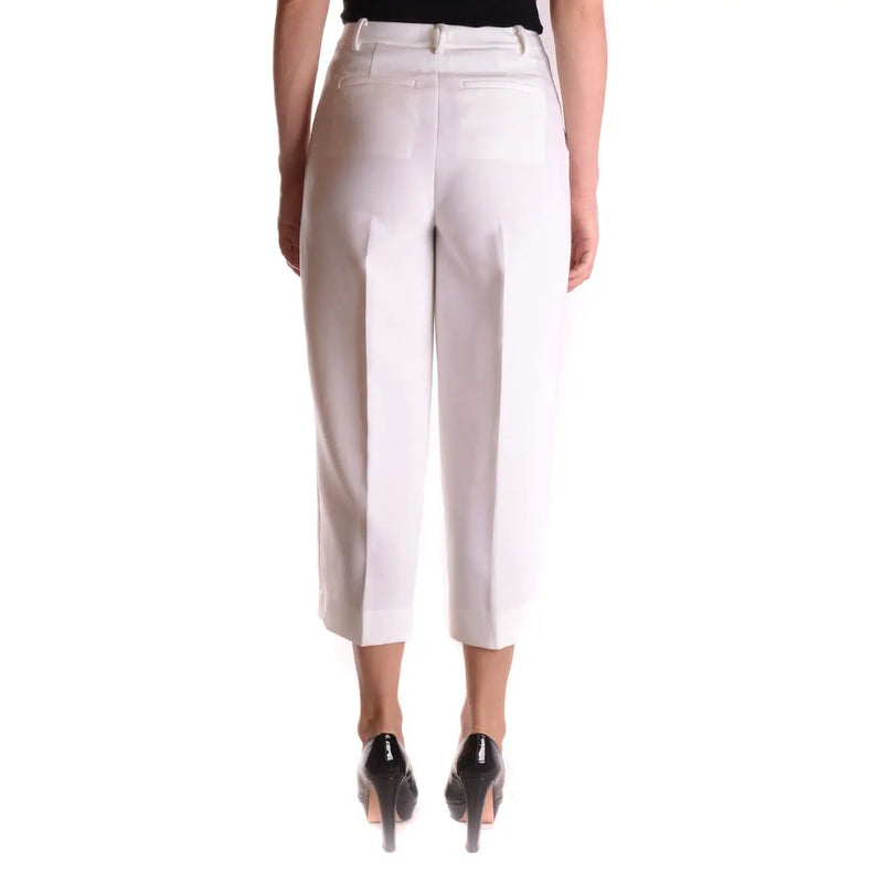 Pantalon court blanc taille haute stretch Michael Kors, coupe ajustée, fermeture éclair et bouton, plis nets