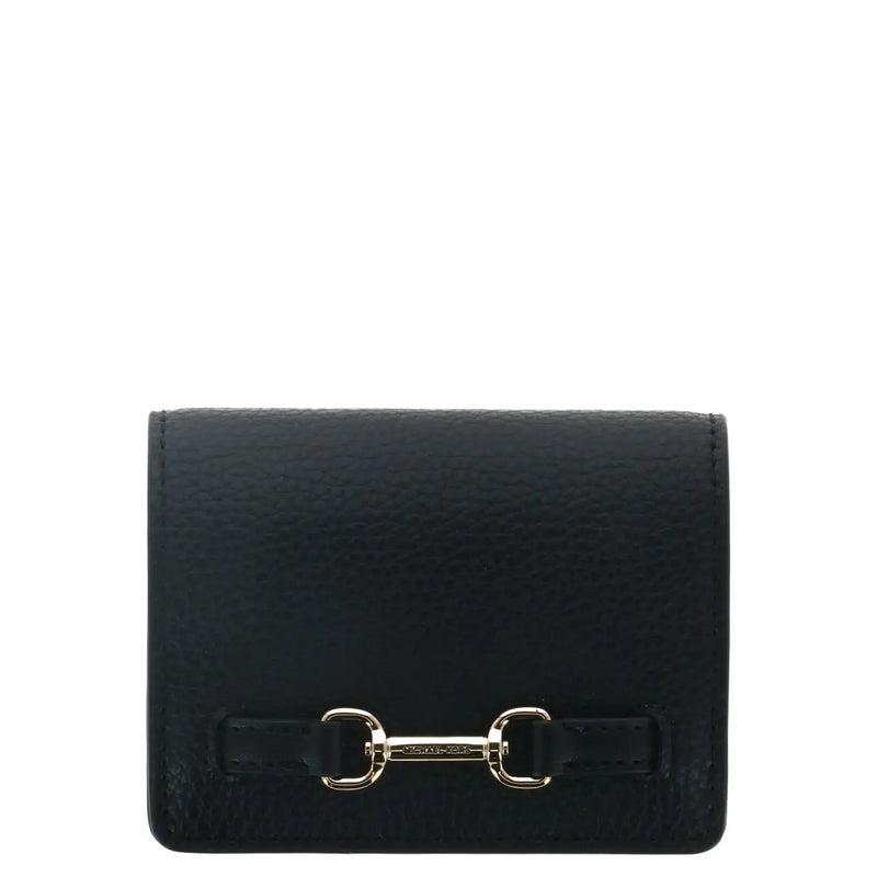 Portefeuille femme Michael Kors en cuir noir avec fermoir mors doré et boutons de poche, 10,5 x 8 x 3 cm