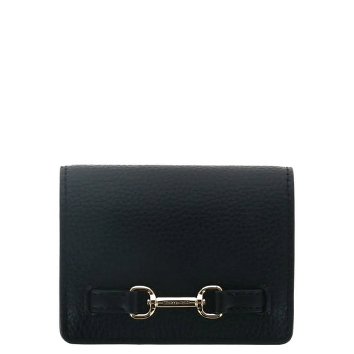 Portefeuille femme Michael Kors en cuir noir avec fermoir mors doré et boutons de poche, 10,5 x 8 x 3 cm