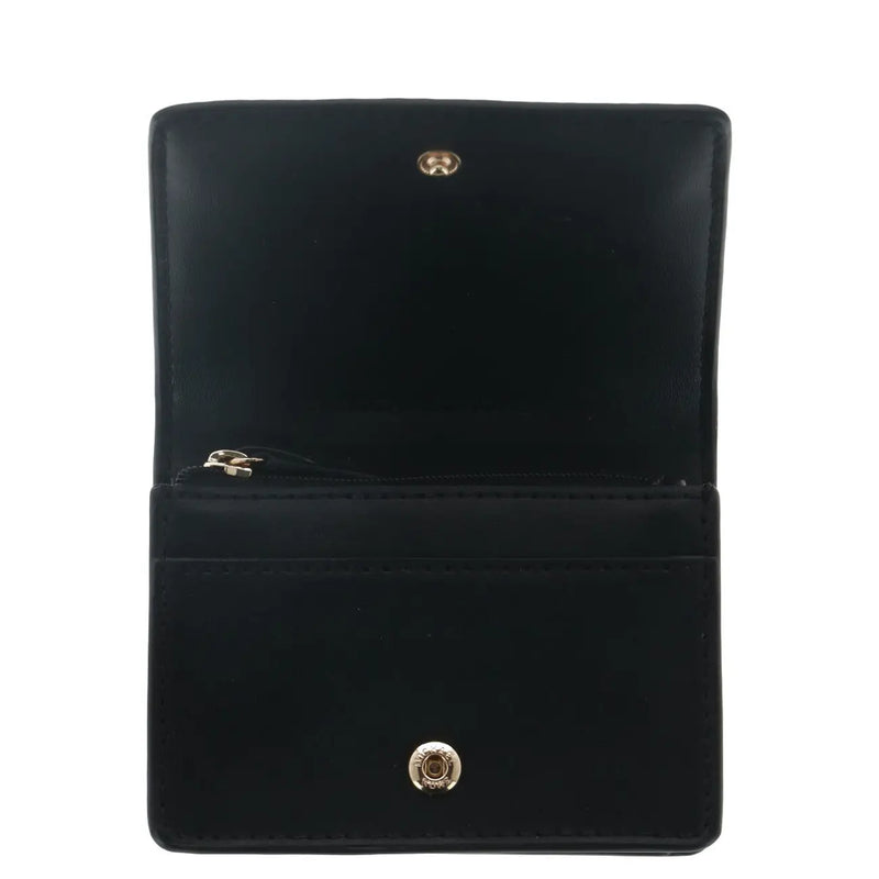 Portefeuille femme Michael Kors en velours noir avec fermeture éclair et finitions dorées, dimensions : 10,5 x 8 x 3 cm