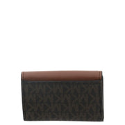 Portefeuille femme Michael Kors noir et marron avec motif monogramme et finitions en cuir lisse, 11 x 6,5 x 3 cm