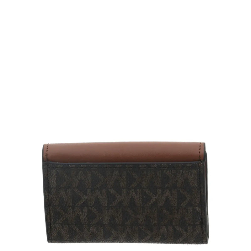 Portefeuille femme Michael Kors noir et marron avec motif monogramme et finitions en cuir lisse, 11 x 6,5 x 3 cm