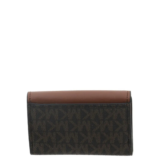 Portefeuille femme Michael Kors noir et marron avec motif monogramme et finitions en cuir lisse, 11 x 6,5 x 3 cm