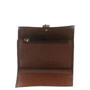 Portefeuille femme Michael Kors en cuir marron avec fermoir et fermeture éclair dorés, dimensions : 11 x 6,5 x 3 cm