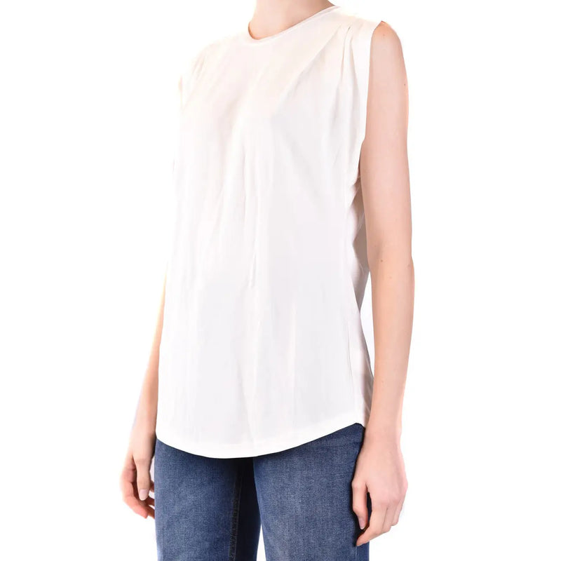 Débardeur blanc en coton à col rond pour femme Michael Kors top avec une coupe décontractée et de subtils plis aux épaules