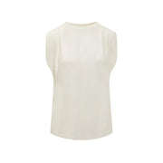 Débardeur blanc en coton à col rond pour femme Michael Kors top avec un tissu doux sans manches couleur crème et de subtils plis aux épaules