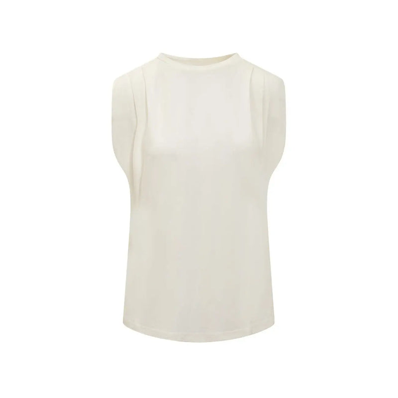 Débardeur blanc en coton à col rond pour femme Michael Kors top avec un tissu doux sans manches couleur crème et de subtils plis aux épaules