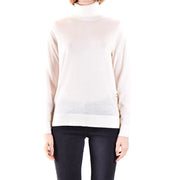 Pull à col roulé en laine pour femme Michael Kors, couleur blanc cassé, avec un léger brillant et des boutons dorés sur la couture latérale.