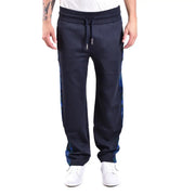 Pantalon Missoni pour homme en viscose bleue, coupe classique, avec empiècements latéraux bleu marine à motifs et ceinture à cordon de serrage.