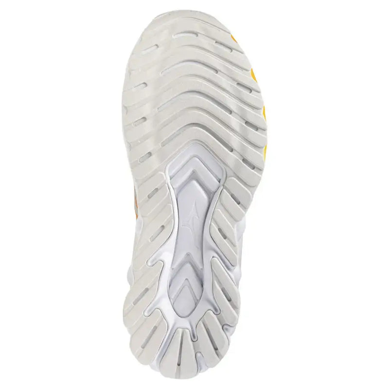 White and gray running shoe with textured sole design, nike air max 2090 model.