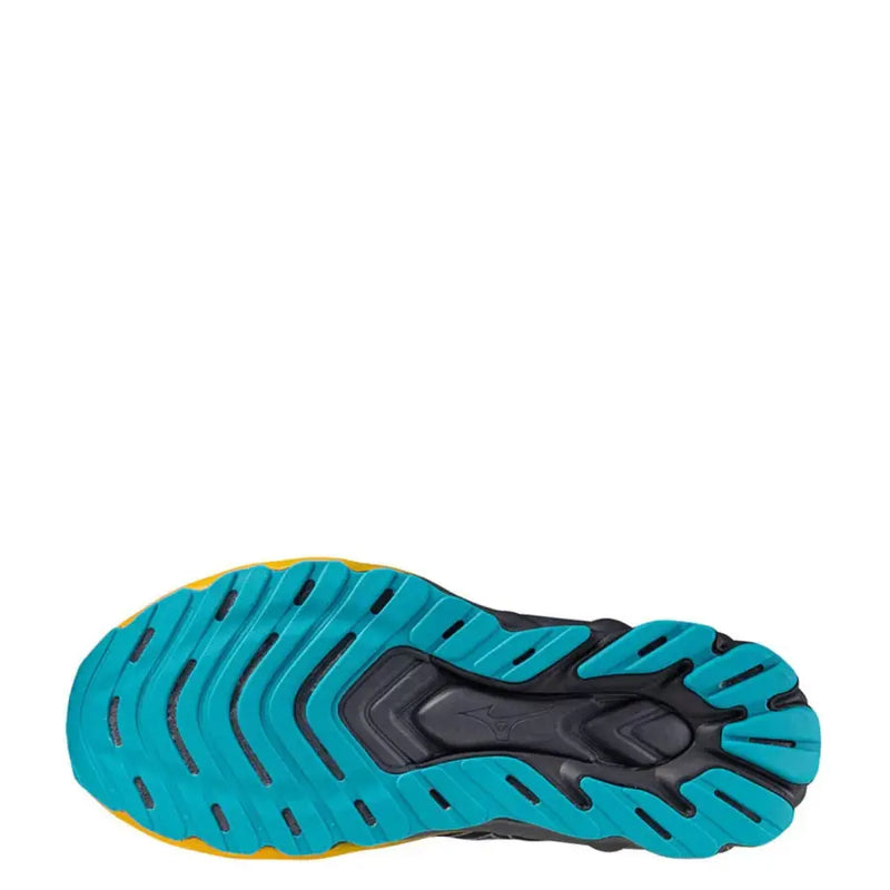 Adidas nmd r1 sneaker with teal and yellow accents, rubber sole.