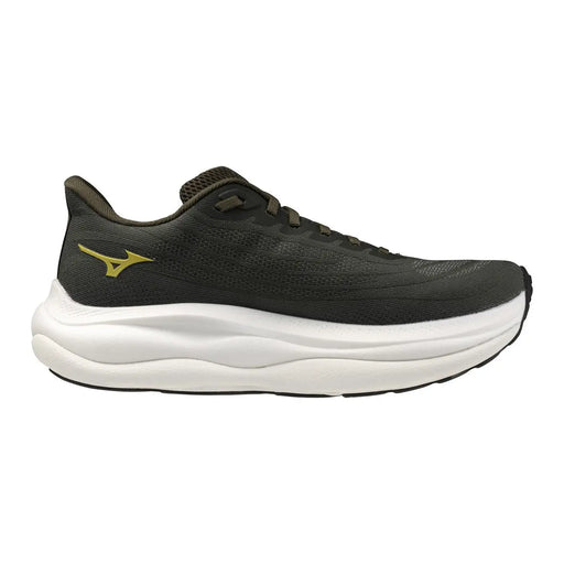 Baskets Mizuno noires pour hommes, vertes avec semelle intermédiaire blanche, chaussures de sport en tissu ornées d'un logo doré