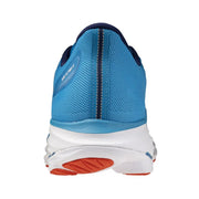 Baskets Mizuno pour homme en tissu bleu clair, modèle Ultima 17 bleu et blanc avec semelle orange.