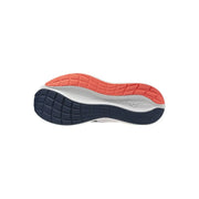 Baskets Mizuno pour homme, chaussures de sport grises en tissu, semelle intermédiaire corail, semelle extérieure bleu marine et détails blancs