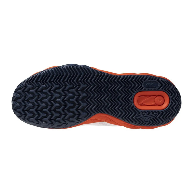 Baskets Mizuno pour homme en tissu blanc, semelle en caoutchouc orange et noir avec motif en zigzag
