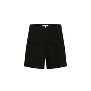 Morgan De Toi black high-waisted polyester blend women’s shorts with two front flap pockets in a smooth structured fabric