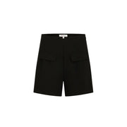 Morgan De Toi black high-waisted polyester blend women’s shorts with two front flap pockets in a smooth structured fabric