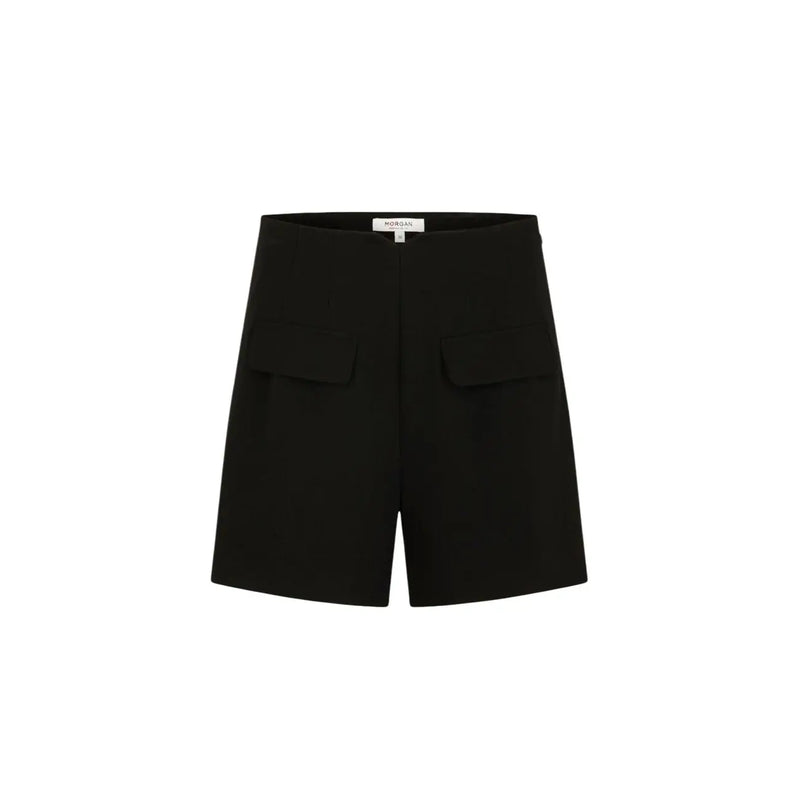 Morgan De Toi black high-waisted polyester blend women’s shorts with two front flap pockets in a smooth structured fabric