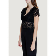 Black lace Morgan De Toi top with short sleeves and v-neckline perfect for elegant occasions