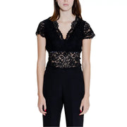 Morgan De Toi black lace V-neck top with short flutter sleeves