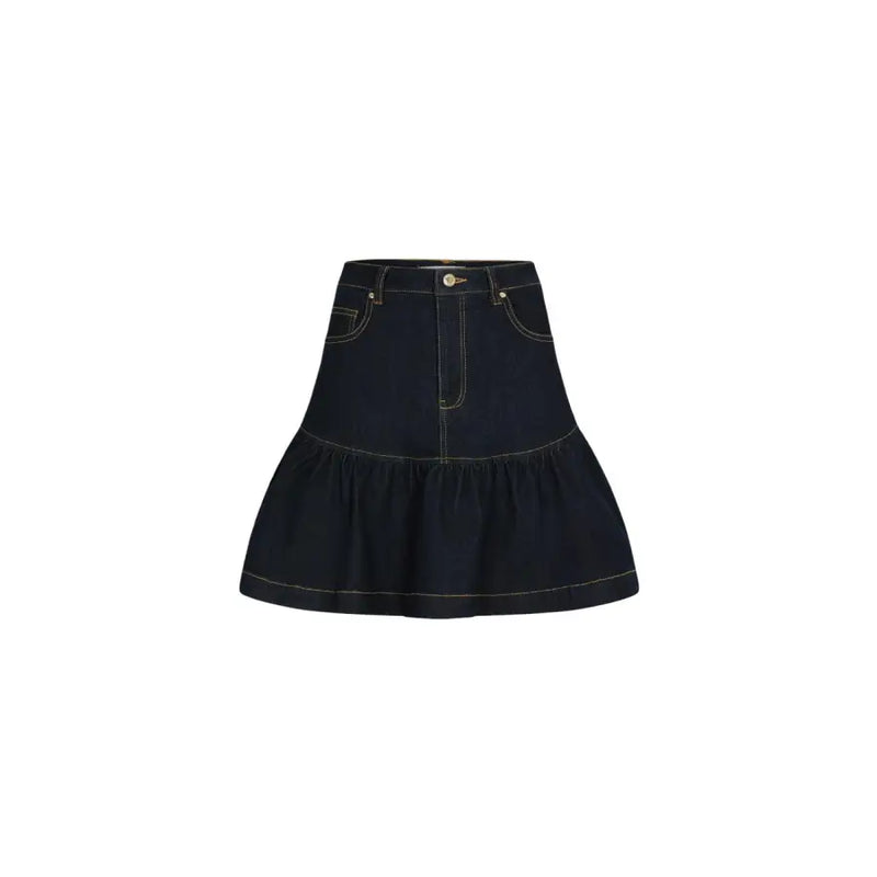 Morgan De Toi Jupe bleue en mélange de coton avec ourlet évasé à volants en denim foncé