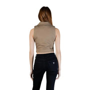 Beige sleeveless cropped cotton vest with collar from morgan de toi for stylish layering and comfort