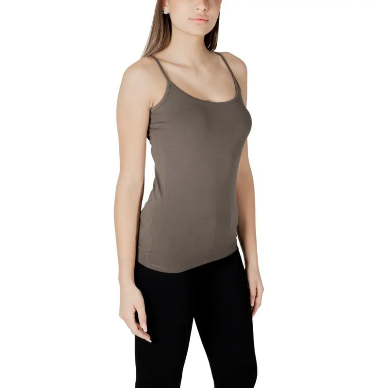 Sleek olive green spaghetti strap tank top by Morgan De Toi for women