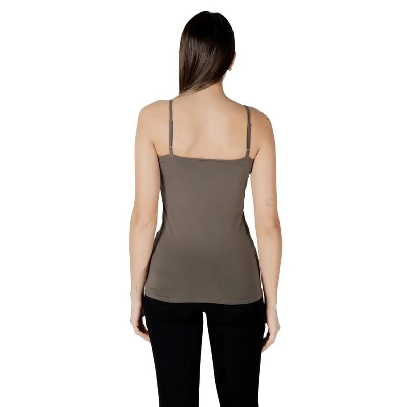 Sleek olive green spaghetti strap tank top by Morgan De Toi for women