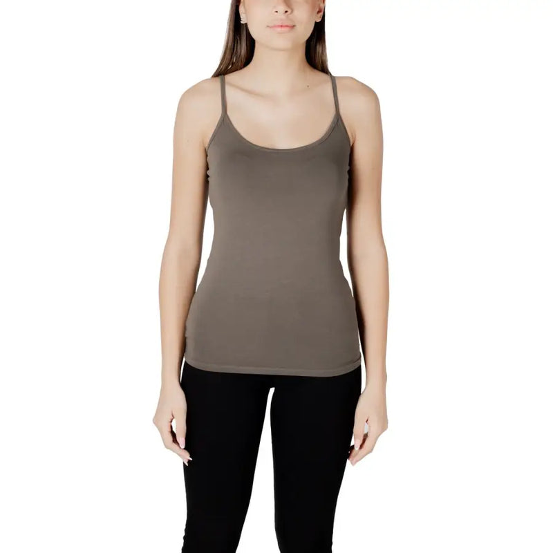 Sleek olive green Morgan De Toi cotton spaghetti strap tank top for women