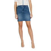 Morgan De Toi Jupe en jean bleu clair à taille mi-haute, mélange de coton, avec fermeture boutonnée