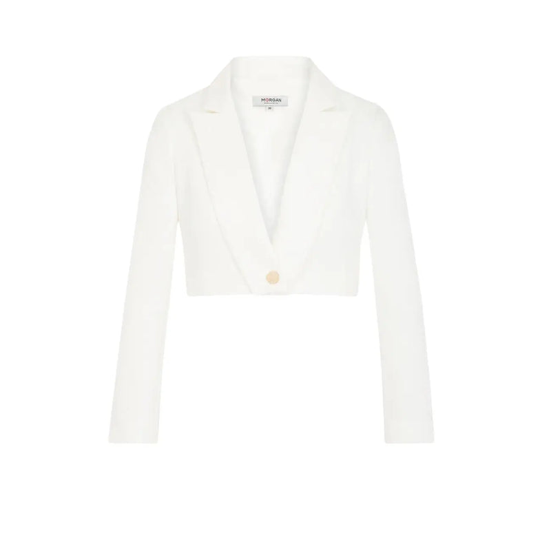 Morgan De Toi white long blazer for women spring summer with cropped fit single button closure and classic notched lapels