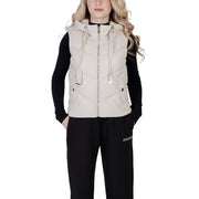 Women’s beige hooded puffer vest from Morgan De Toi White Sleeveless Zip Hooded Gilet
