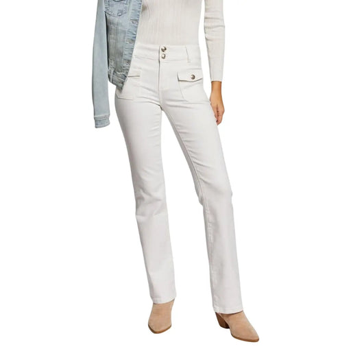 Morgan de toi white women jeans in high-waisted white denim with straight-leg cut and silver-toned buttons for spring summer