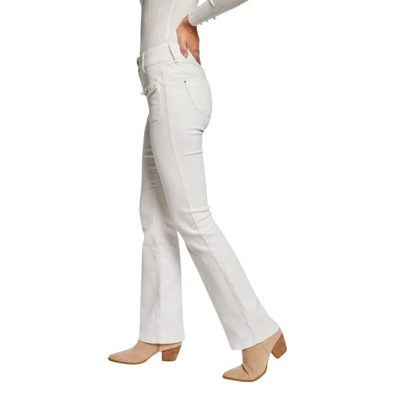 Morgan De Toi white women jeans spring summer with white denim flare jeans straight-leg cut and subtle distressing on pockets