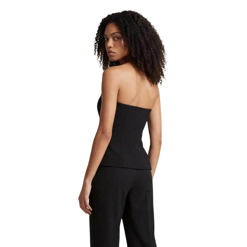 Morgan De Toi Corset noir sans bretelles pour femme top avec un corsage structuré, un ourlet péplum et des poches avant boutonnées en coton