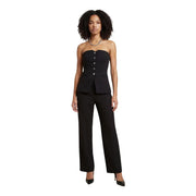 Morgan de toi Corset bustier en coton noir pour femme top avec détails de boutons et pantalon à jambes larges assorti, vue de face