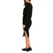 Morgan De Toi women black ribbed knit two-piece outfit with fitted top and viscose blend midi skirt with side slit