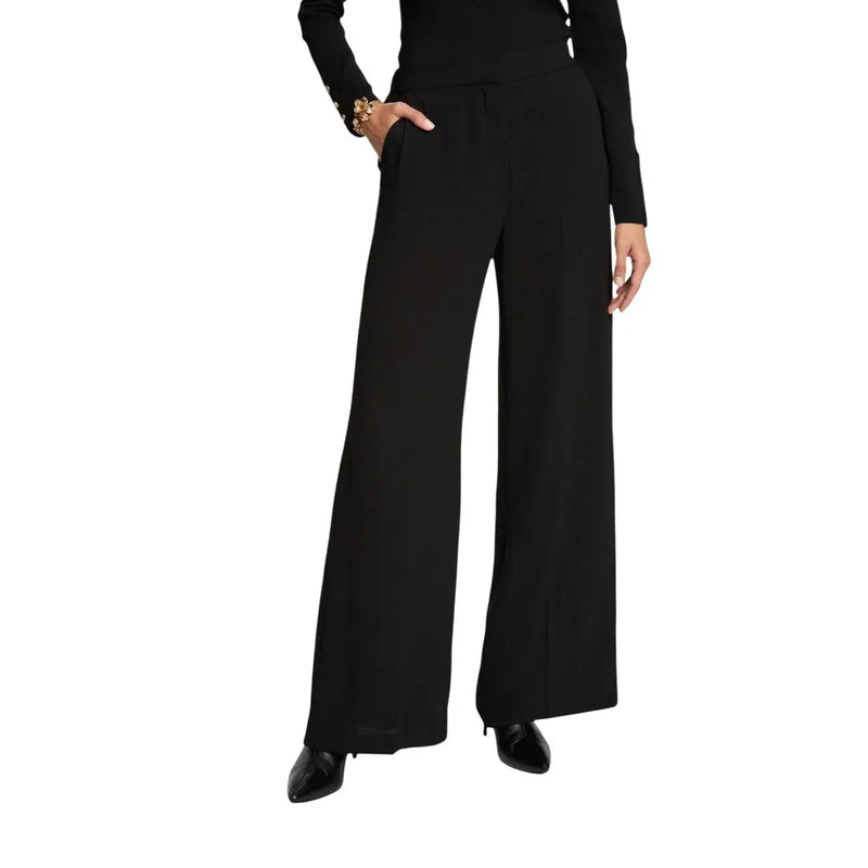 Morgan De Toi Pantalon noir en polyester pour femme, coupe ample et élégante, avec poches latérales discrètes.