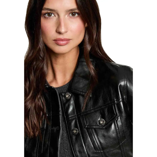 Morgan de toi Blazer noir synthétique pour femme, orné de boutons argentés, de surpiqûres et d'un design classique.