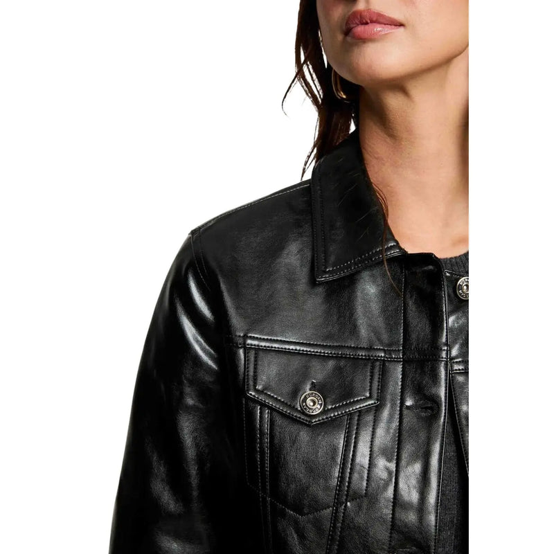 Morgan de toi women black synthetic blazer with silver-toned buttons stitched detailing and classic button closure