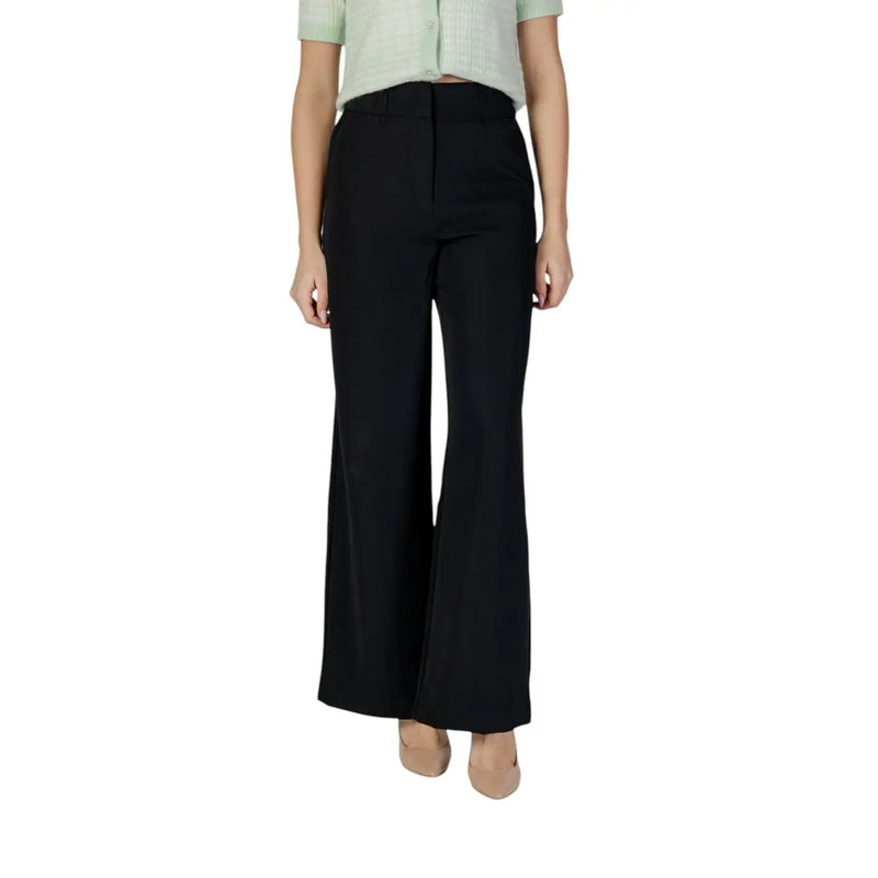 Morgan De Toi Pantalon noir pour femme, taille haute, jambes larges, en polyester, fermeture éclair et bouton, coupe ajustée