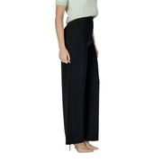 Morgan De Toi Pantalon noir taille haute à jambes larges pour femme, en polyester lisse, fermeture éclair et bouton.