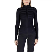 Morgan De Toi Pull en maille côtelée noire pour femme, col roulé, fermeture éclair centrale et empiècements texturés horizontaux