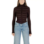 Morgan De Toi pull à col roulé côtelé noir et marron foncé pour femme top avec des panneaux en viscose à rayures horizontales