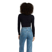 Morgan De Toi Pull à col roulé noir côtelé à manches longues pour femme, confectionné en viscose pour une superposition élégante