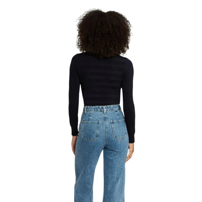 Morgan De Toi Pull à col roulé noir côtelé à manches longues pour femme, confectionné en viscose pour une superposition élégante
