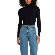 Morgan de toi Pull à col roulé en maille côtelée noire en viscose pour femme top avec des manches longues pour une superposition élégante