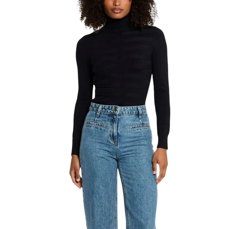 Morgan de toi Pull à col roulé en maille côtelée noire en viscose pour femme top avec des manches longues pour une superposition élégante